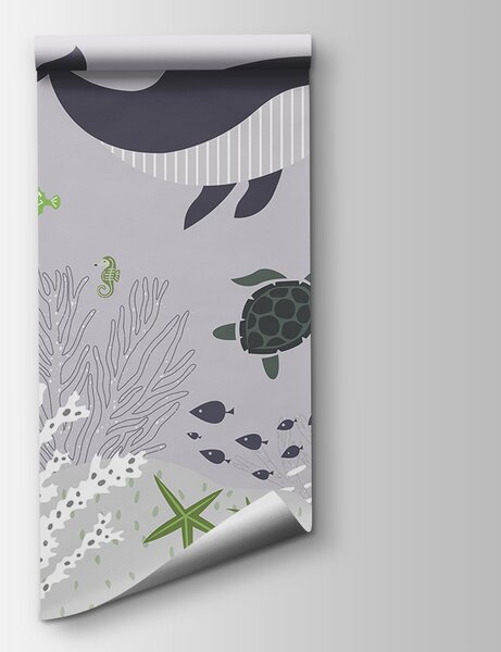 Carta da parati Una vita di mare con balena e tartarughe, Carta da parati per Bambini, Carta da parati popolare, u93763v3 - Tapeko.it