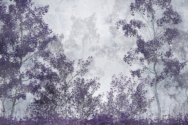 Carta da parati Un gruppo di alberi con foglie viola, Carta da parati Foresta Nebbiosa, Carta da parati popolare, u78594v3 - Tapeko.it
