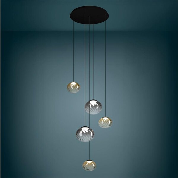Eglo 390482 - Lampadario LED dimmerabile a sospensione su cavo PANTOJA 5xLED/5,8W/230V beige/fumé + telecomando