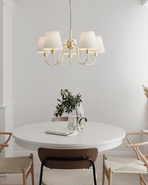 ByRydens 4202720-6509 - Lampadario sospeso su cavo LYNF 5xE14/8W/230V ottone/bianco
