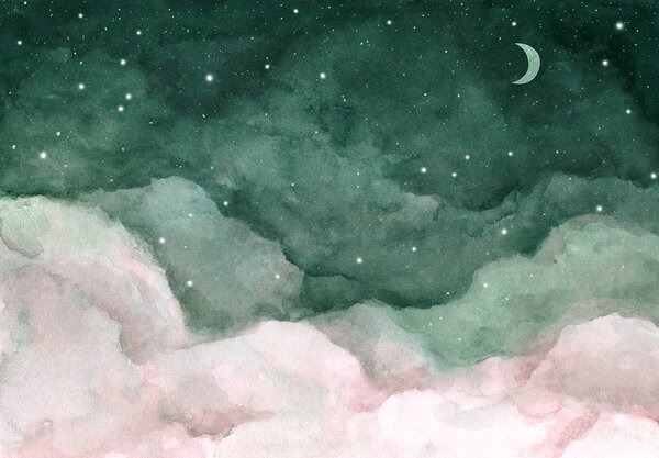 Carta da parati Luna e nuvole nel cielo notturno, Carta da parati per Bambini, Carta da parati popolare, u96076v1 - Tapeko.it