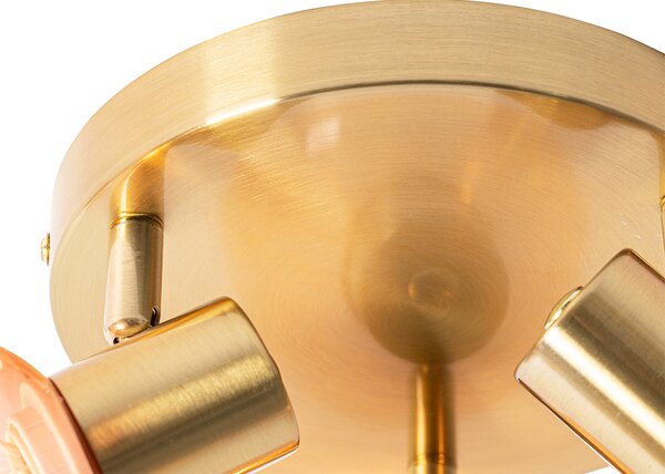 Plafoniera Art Déco oro con vetro rosa 3 luci - VIDRO