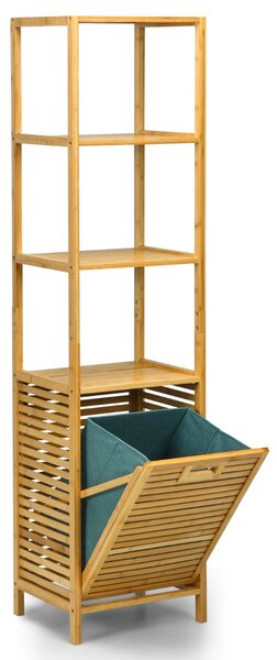 Costway Organizer torre con cesta di bambù e 3 mensole, Cesto della biancheria a scomparsa per bagno Naturale