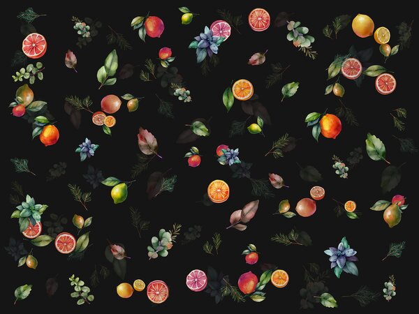 Carta da parati Un disegno di frutta e foglie, Carta da parati Natura, Carta da parati popolare, u98770 - Tapeko.it