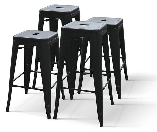 Sgabello in metallo set da 4 - altezza 66cm Nero