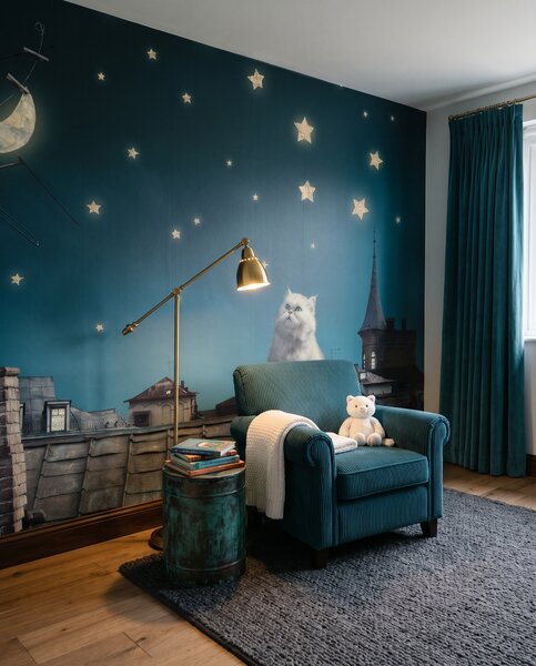 Carta da parati Gatto tra le stelle, Gatti e gattini, Il mondo degli animali - Tapeko.it