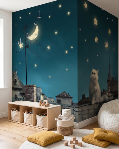 Carta da parati Gatto tra le stelle, Gatti e gattini, Il mondo degli animali - Tapeko.it