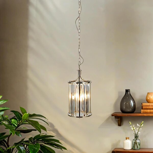 Lampada a sospensione in metallo e vetro D: 26 cm rotonda H: max. 150 cm in ottone anticato E14 a 2 luci Art Déco