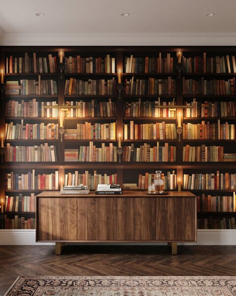 Carta da parati Biblioteca in ombra calda, Città e architettura, Effetto 3D - Tapeko.it