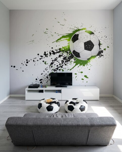 Carta da parati Pallone tra schizzi verdi, Calcio, Effetto 3D - Tapeko.it