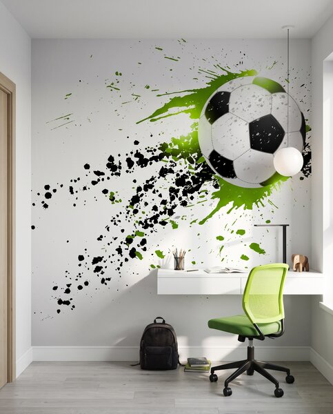 Carta da parati Pallone tra schizzi verdi, Calcio, Effetto 3D - Tapeko.it