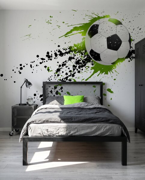 Carta da parati Pallone tra schizzi verdi, Calcio, Effetto 3D - Tapeko.it