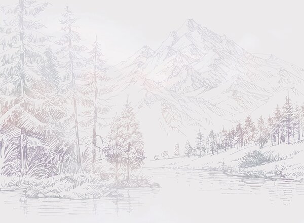 Carta da parati Un fiume con alberi e montagne sullo sfondo, Carta da parati Natura, Carta da parati popolare, u99569v1 - Tapeko.it