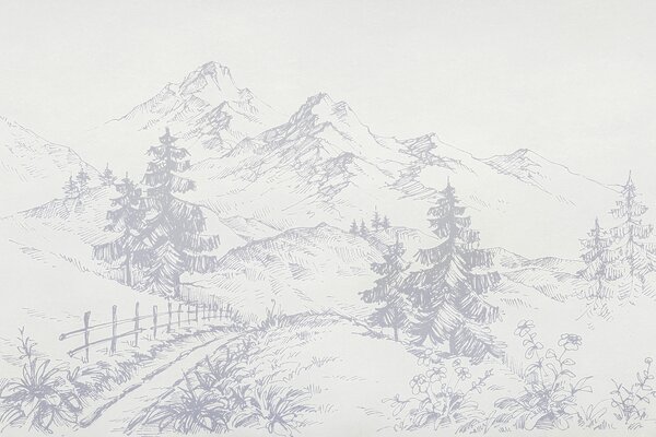 Carta da parati Disegno di una strada e di montagne, Carta da parati Natura, Carta da parati popolare, u99572v2 - Tapeko.it