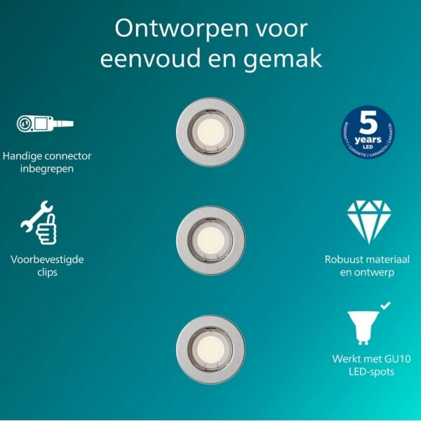 Philips - Set da 3 faretti da incasso PERIDOT 1xGU10/7W/230V argento