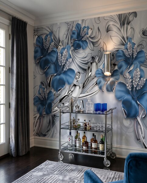 Carta da parati Orchidee blu tra riccioli, Composizioni floreali, Effetto 3D - Tapeko.it