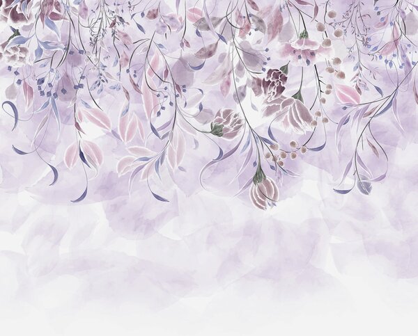 Carta da parati Un disegno floreale bianco e viola, Carta da parati Floreale, Carta da parati popolare, w00072 - Tapeko.it