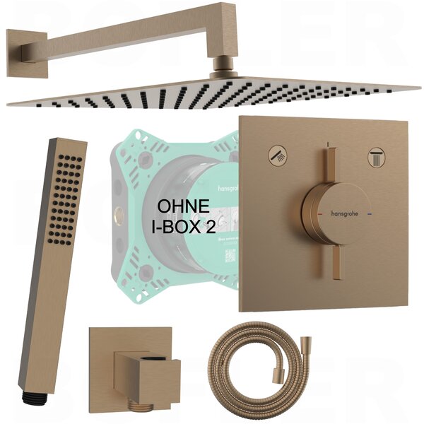HANSGROHE DuoTurn E | Sistema doccia a incasso BOFLER Set doccia #80-O, doccia a pioggia 30x30cm, doccetta, flessibile doccia, supporto doccia, PVD bronzo spazzolato