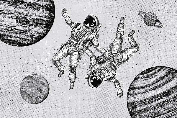 Carta da parati Un disegno di astronauti nello spazio, Carta da parati Spazio, Carta da parati popolare, w00630 - Tapeko.it