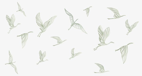 Carta da parati Linea di uccelli in volo, minimalismo, natura, colori verdi, Carta da parati Animali, Carta da parati Uccelli, w00758v2 : Uwalls.it