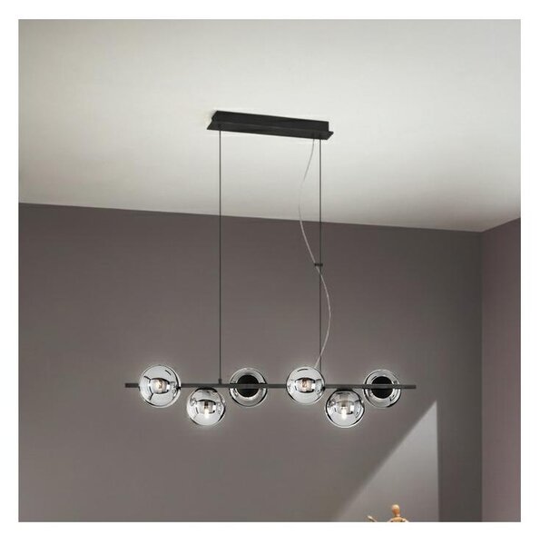 Ondaluce - Lampadario a sospensione MONILE 6xE14/10W/230V nero/nero fumé