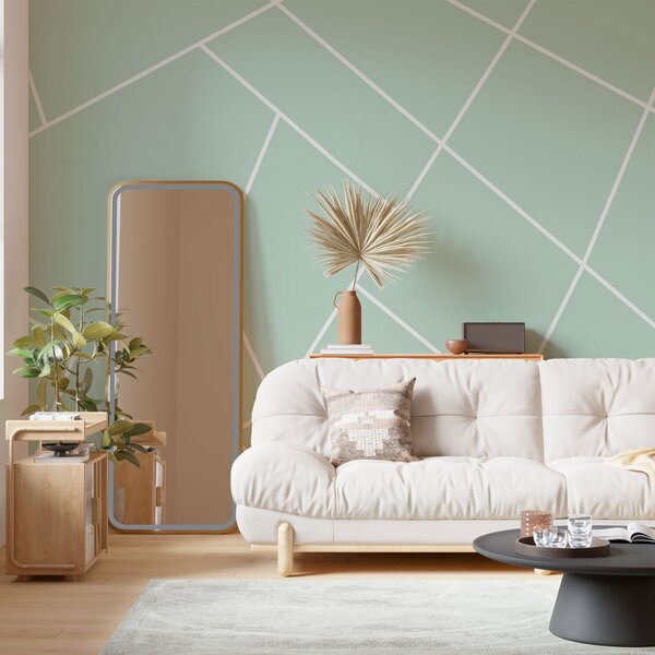 Carta da parati Linee bianche su sfondo verde, Carta da parati lastrazione, Carta da parati popolare, w00827v1 - Tapeko.it