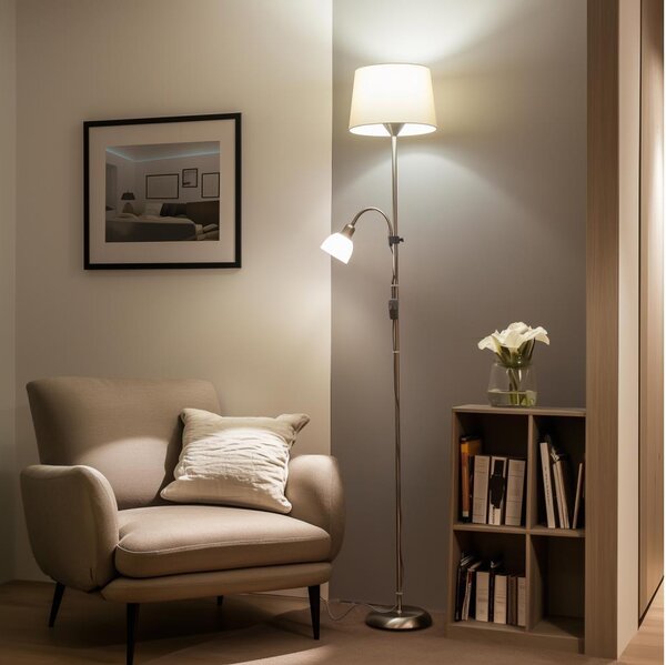 Brilagi - Lampada da terra CERIA 1xE27/100W/230V + 1xE14/25W cromo opaco/beige