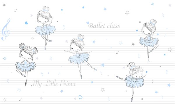 Carta da parati Un gruppo di ballerini di danza classica su note musicali, Carta da parati per Bambini, Carta da parati popolare, w00755v1 - Tapeko.it