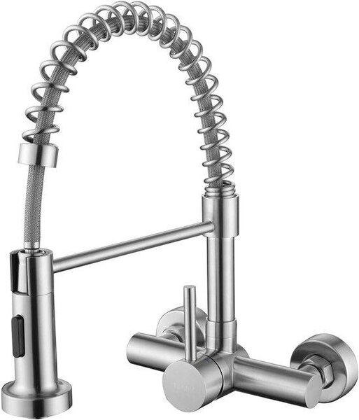 Rubinetto da cucina a parete con soffione doccia estraibile, rubinetto a 360° girevole con 2 posizioni spray per cucina, materiale di alta qualità, flex