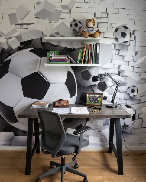 Carta da parati Calcio contro il muro, Calcio, Effetto 3D - Tapeko.it