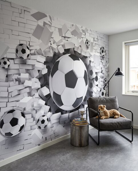 Carta da parati Calcio contro il muro, Calcio, Effetto 3D - Tapeko.it
