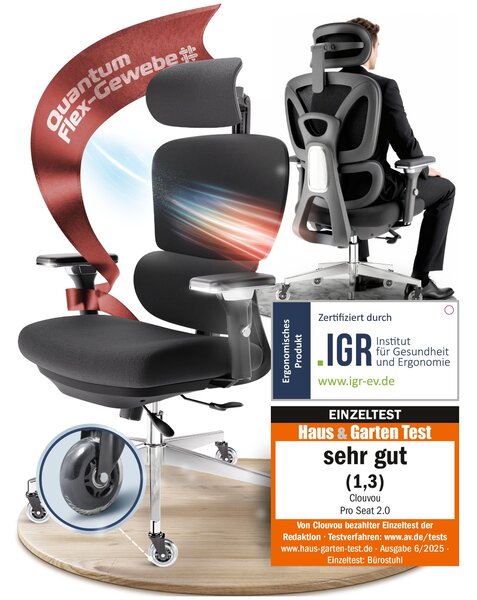 Sedia da ufficio CLOUVOU ProSeat Sedia da scrivania ergonomica Regolabile in altezza, braccioli 4D, poggiatesta 3D, schienale ortopedico [N. 1 in termini di comfort]