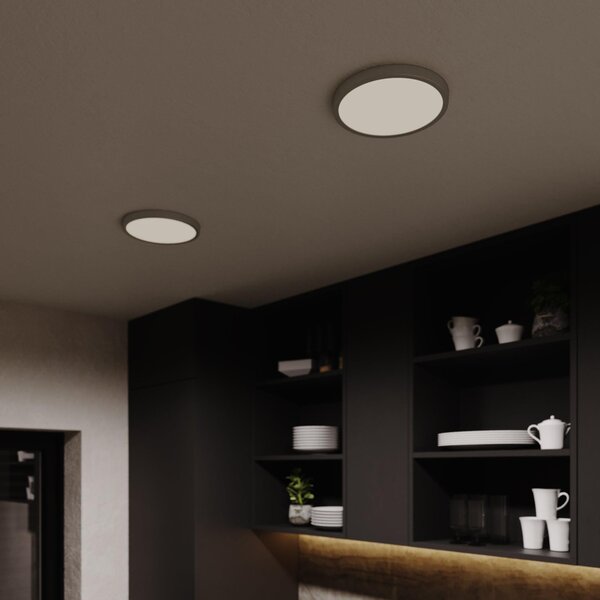 Plafoniera LED Sanoa tondo nichel, foro incasso 22,5 cm luce passaggio dal bianco caldo al bianco neutro