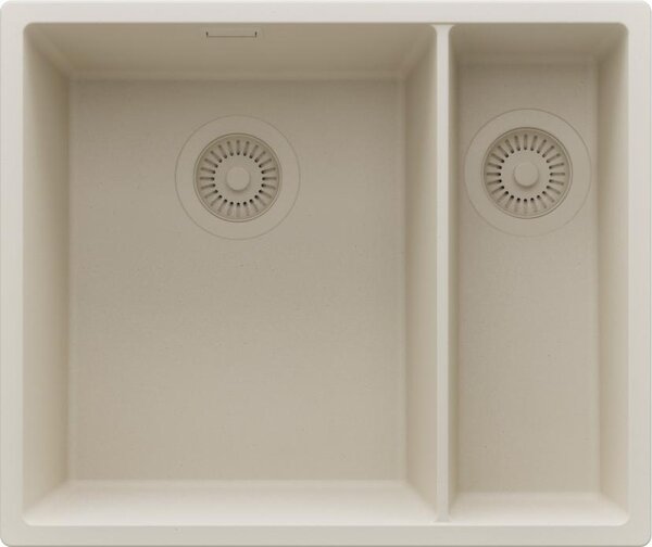 PRIMAGRAN lavello sottopiano in granito beige 56x47cm, set lavello 1,5 vasche + scarico, lavello in granito da base 60 cm - London Duo