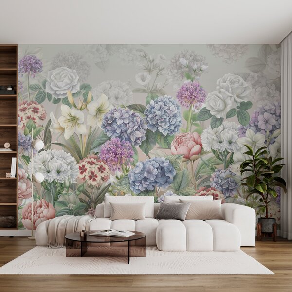 Carta da parati Magico giardino estivo con fiori dai colori pastello, Carta da parati Floreale, w08140v3 : Uwalls.it