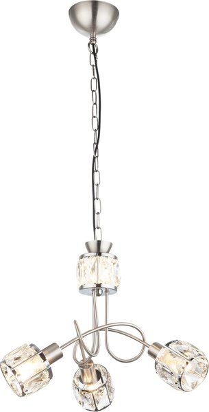 Globo Lighting lampada a sospensione in metallo nichel opaco, metallo, cristalli di vetro trasparente, cavo PVC nero, 1 spot con LED incluso, ø: 380mm, H: 1300mm, escl. 3x E14 40W 230V, incl. LED 5W 230V, 367lm sorgente, 305lm uscita, 3000K
