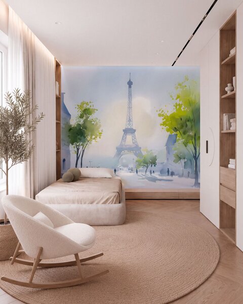 Carta da parati Parigi, un paesaggio urbano in stile acquerello à la prima, Carta da parati Città, w05566 : Uwalls.it
