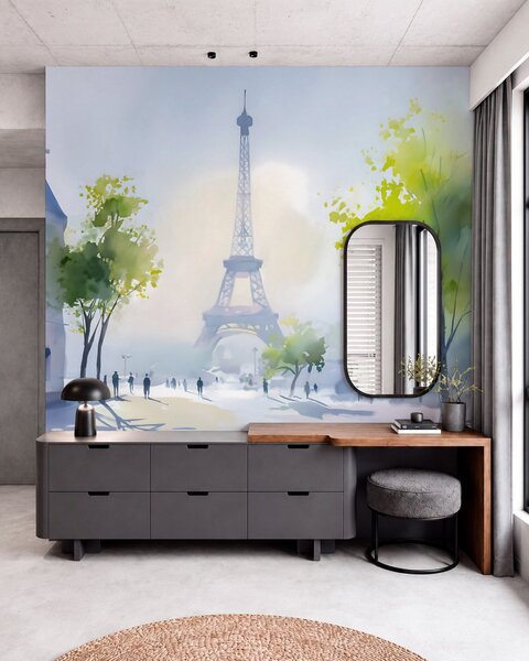Carta da parati Parigi, un paesaggio urbano in stile acquerello à la prima, Carta da parati Città, w05566 : Uwalls.it
