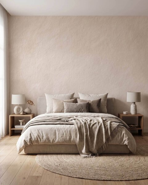 Carta da parati Sfondo beige chiaro in stile intonaco decorativo, minimalista, con effetto pietra, Carta da parati Buffer, w09800 : Uwalls.it