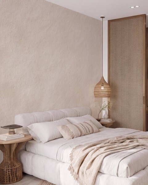 Carta da parati Sfondo beige chiaro in stile intonaco decorativo, minimalista, con effetto pietra, Carta da parati Buffer, w09800 : Uwalls.it