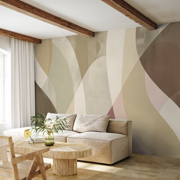 Carta da parati Curve morbide in toni tenui con linee fluide e sfumature beige, minimaliste e moderne, Carta da parati Design, w01334v1 : Uwalls.it