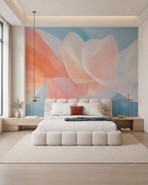 Carta da parati Petali astratti dai colori tenui, con morbidi strati traslucidi in stile acquerello, Carta da parati Buffer, w05603v1 : Uwalls.it