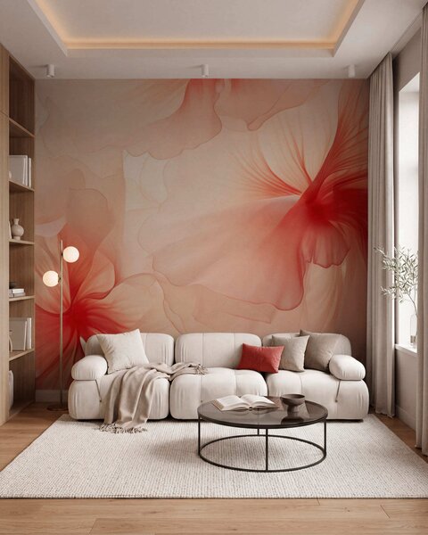 Carta da parati Delicati fiori dai colori tenui con petali vaporosi e traslucidi in stile acquerello,, Carta da parati Buffer, w05360 : Uwalls.it