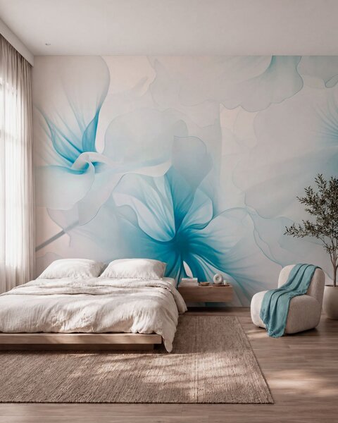 Carta da parati Delicati fiori dai colori tenui con petali vaporosi e traslucidi in stile acquerello,, Carta da parati Buffer, w05360v2 : Uwalls.it