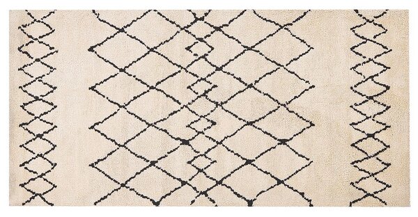 Tappeto tappetino Tappeto Tessuto Poliestere Beige e Nero Shaggy Motivo Geometrico Rettangolare 140 x 200 cm Beliani