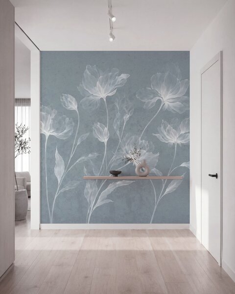 Carta da parati Fiori eleganti e vaporosi, con petali traslucidi disposti a strati su lunghi steli, Carta da parati Floreale, w05579v2 : Uwalls.it