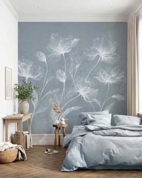 Carta da parati Fiori eleganti e vaporosi, con petali traslucidi disposti a strati su lunghi steli, Carta da parati Floreale, w05579v2 : Uwalls.it