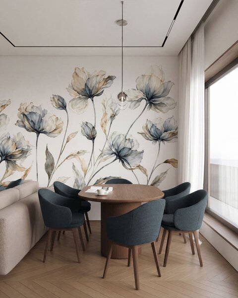Carta da parati Fiori eleganti e vaporosi, con petali traslucidi disposti a strati su lunghi steli, Carta da parati Floreale, w05579 : Uwalls.it