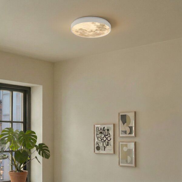 Plafoniera Lindby, Lune, Bianco, Soggiorno, Plastica, Moderno