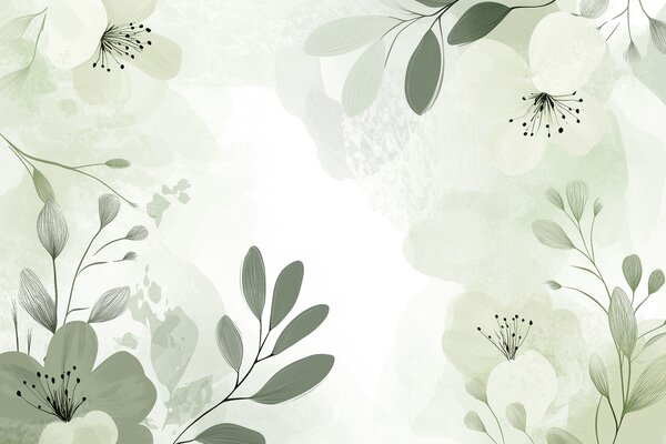 Carta da parati Design floreale bianco e verde, Carta da parati Natura, Carta da parati popolare, w01451v2 - Tapeko.it